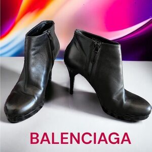 BALENCIAGA ANKLE BOOTIES BOOTS SHOES BLACK LEATHER HEELS 9